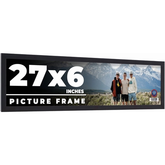 27x6 Frame Black Real Wood Picture Frame Width 0.75 inches | Interior Frame Depth 0.5 inches | Noir