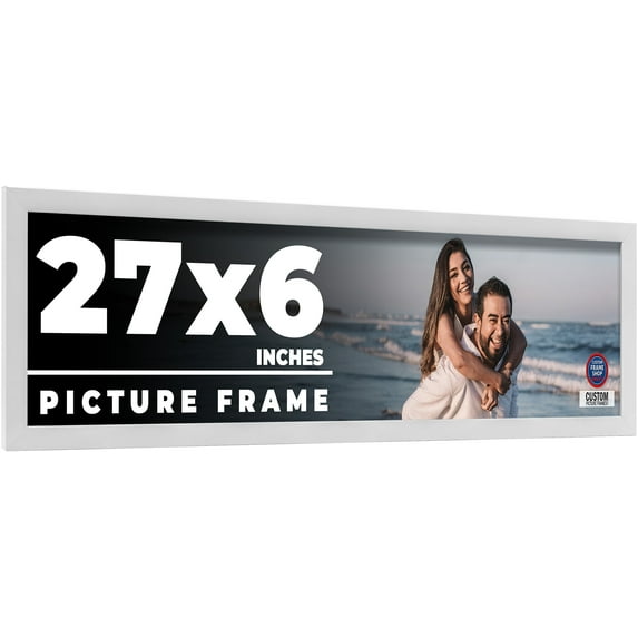 27x6 Frame White Solid Wood Picture Frame Includes UV Acrylic Shatter Guard Front, Acid Free Foam