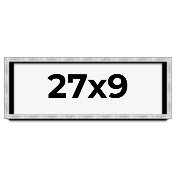 27x9 Frame Brushed Silver Solid Wood Picture Frame | 0.75 Inch Moulding Width | Rabbet Depth 0.75