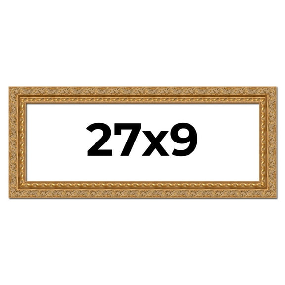 27x9 Frame Gold Ornate Solid Wood Picture Frame | 2 Inch Moulding Width | Firman Traditional Photo