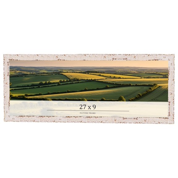 27x9 Frame White Solid Wood Picture Frame Width 1.125 Inches | Interior Frame Depth 0.5 Inches |