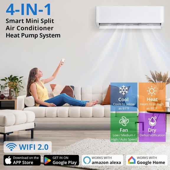 28,000 BTU 3-Zone Mini Split AC & Heat Pump – Wall-Mounted Ductless System, Inverter, Multi-Room Cooling & Heating, 208/230V, WiFi-Ready, Home & Office Use