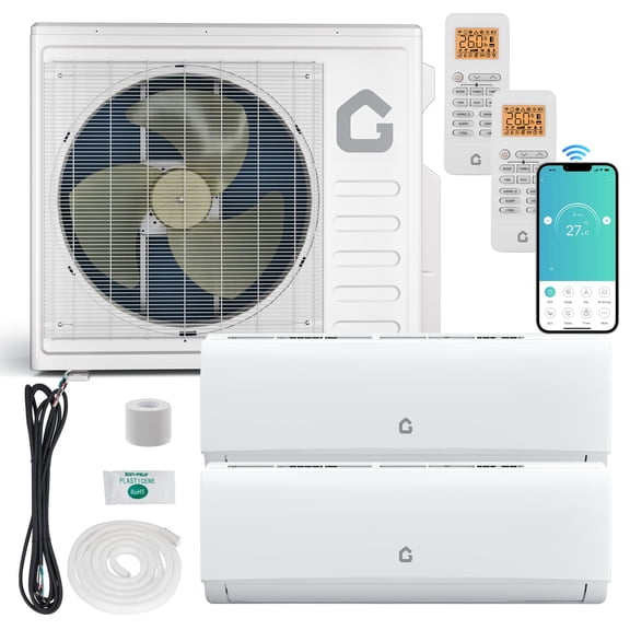 28,000 BTU Dual Zone Ductless Mini Split Air Conditioner & Heat Pump – 20 SEER2 – 12000 + 18000 BTU – WiFi Enabled – Multi-Zone Wall Mounted AC System – 208-230V – No Copper Line Set – US Standard