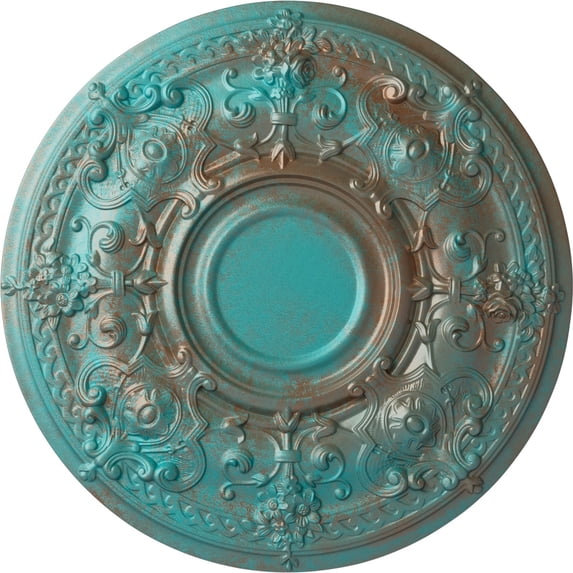28 1/8"OD x 1 3/4"P Oslo Ceiling Medallion (Fits Canopies up to 10 1/2"), Hand-Painted Copper Green Patina