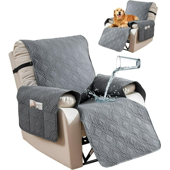 28'' 100% Waterproof Recliner Chair Cover, Non Slip Covers for Recliner Chair with Pocket, Washable Reclining Chair/Furniture Protector for Kids, Pets(Dark Grey)