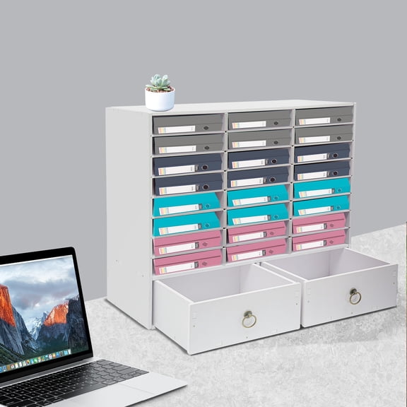 28*11.8*27.6in Build To Last GenerousPaper and Mail Organizer Freestanding PVC Storage Cabinet with 24 Compartments