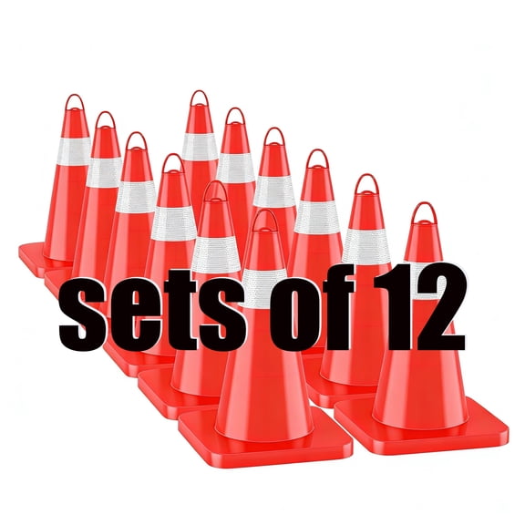28"12 Pack Weather-Resistant PVC Traffic Cones, Structurally Stable Safety Cones with Handle and Reflective Collars, Orange Parking Lot Cone Construction Cones for School and Traffic Control
