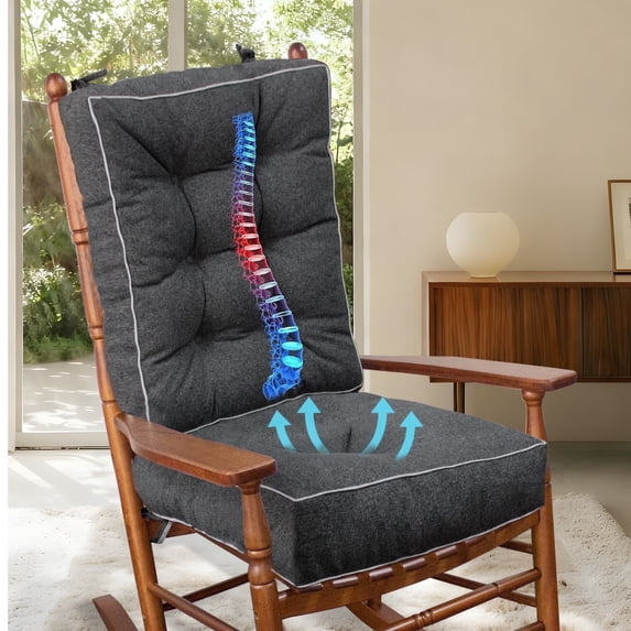 Galenzoov 28×18×5 inch Ultimate Comfort Rocking Chair Cushion Set - Luxurious Thick Memory Foam with Non-Slip Ties, Water-resistant Seat & Back Pillows for Indoor/Outdoor Rockers, Dark Grey