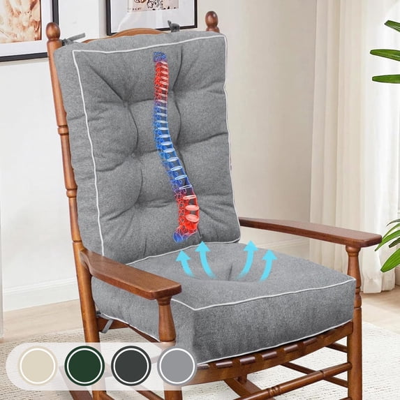 Galenzoov 28×18×5 inch Ultimate Comfort Rocking Chair Cushion Set - Luxurious Thick Memory Foam with Non-Slip Ties, Water-resistant Seat & Back Pillows for Indoor/Outdoor Rockers, Light Grey