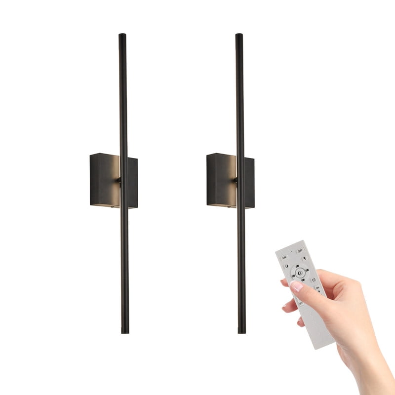 28" 2-Pack Modern LED Wall Sconce Light Fixtures, Matte Black, Dimmable Wall-Mounted Up and Down Indoor Lights with Remote, Hardwired, for Living Room, Bedroom, Hallway, Hotel, Home Decor