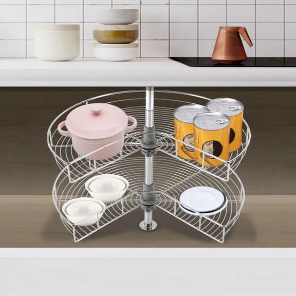 28" 2-Shelf Kidney Shaped Lazy Susan Kitchen Cabinet Base Corner Organizer Rack