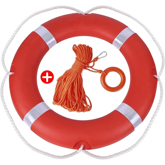28/23 Inch Boat Safety Throw Ring Set, 98.4FT Floating Lifesaving Rope, 2.5/1.5 KG International Standard, Outdoor Professional Throwing Ring Rope Rescue Lifeguard Lifesaving