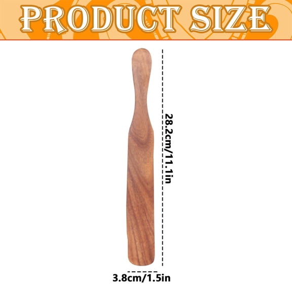 28.2cm Natural Solid Wooden Spatula, Ergonomic Long Handle Non-Scratch Kitchen Scraper for Pancake Baking Dough Batter Spreading