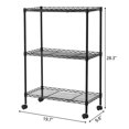 28.3" 3 Tier Shelves Wire Unit Rack Large Space Storage Rolling with 4
