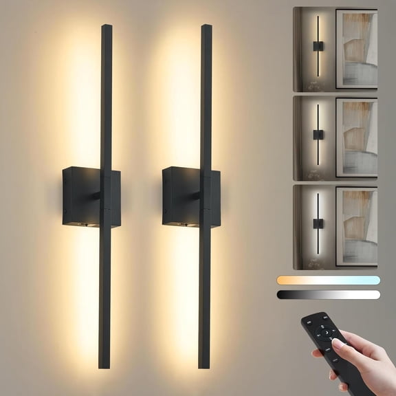 28.3 Inch Operated Wall Sconce, 360? Rotatable Detachable Modern Wall Lamp with Remote Control Stepless Dimmable 3000K-6000K LED Light for Bedroom, Living Room Gallery Black