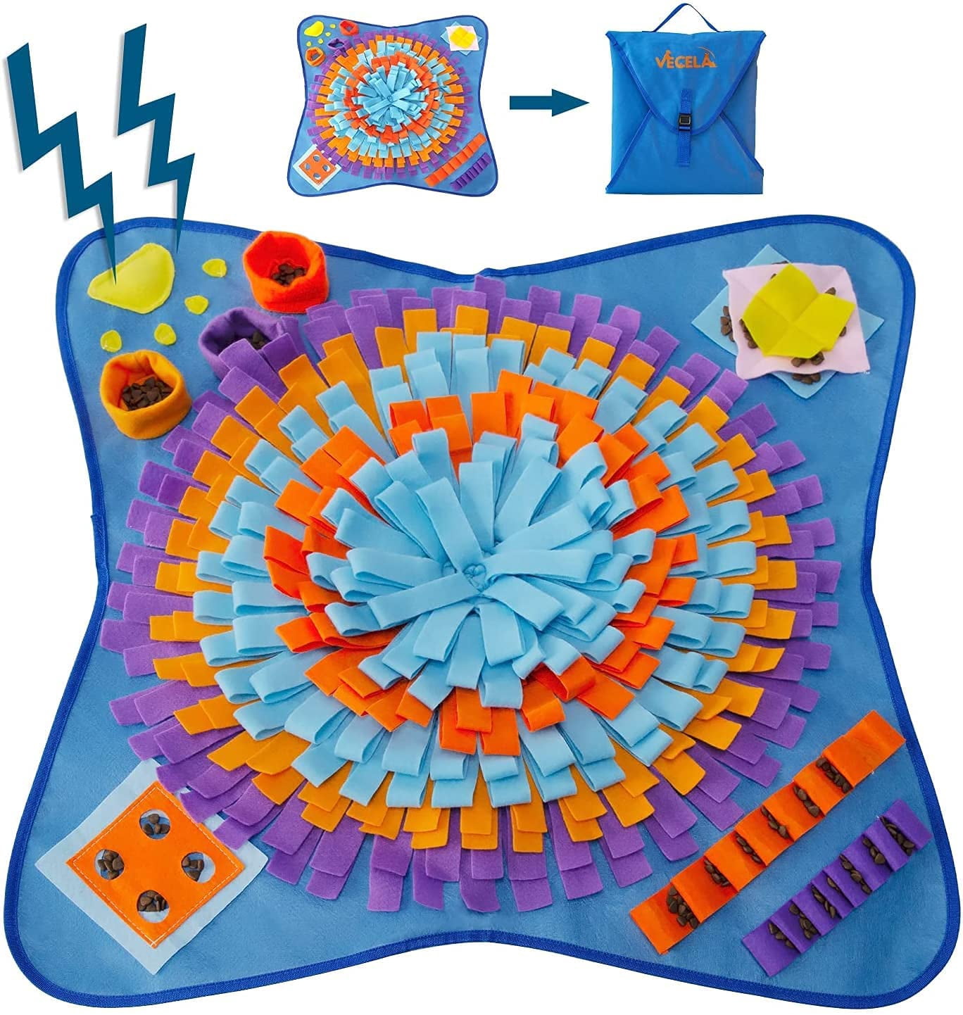 28.3" Pet Snuffle Foraging Mat, Dog Mental Puzzle Interactive Stimulation Toys for Smell Training and Slow Eating, Stress Relief for Feeding, Blue
