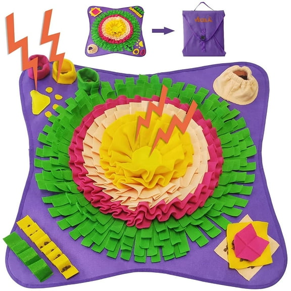 28.3" Pet Snuffle Foraging Mat, Dog Mental Puzzle Interactive Stimulation Toys for Smell Training and Slow Eating, Stress Relief for Feeding, Purple