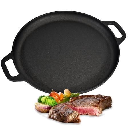 28/30cm Pre-seasoned Ready Cast Iron Skillet, Round Pizza Pan with Dual Handles for Crepes, BBQ, Camping and Frying