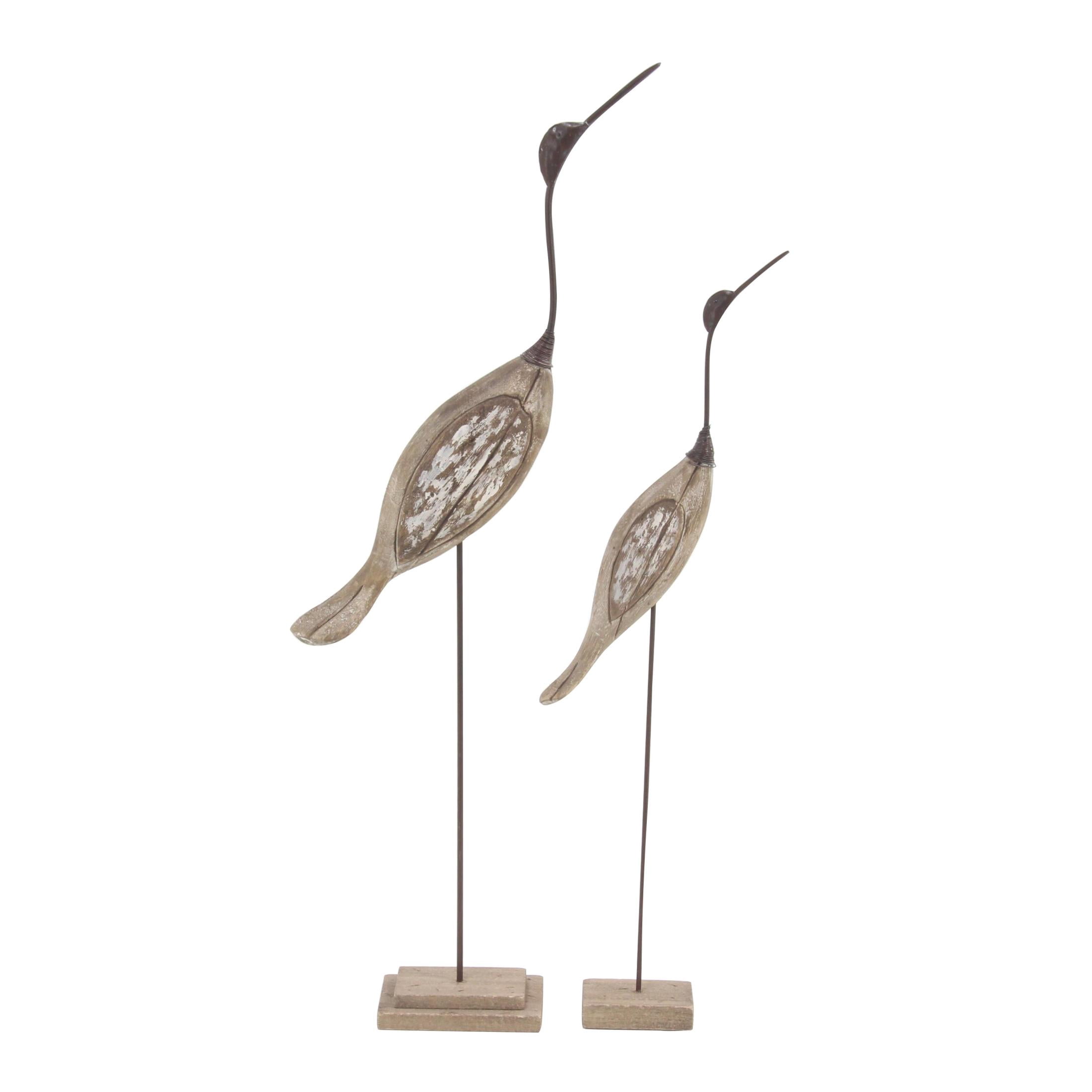 28", 34"H Brown Wood Bird Sculpture, by DecMode (2 Count)