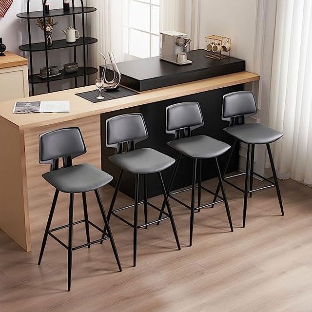 28" Metal Stools Chairs with PU Leather Upholstered for Kitchen Dining