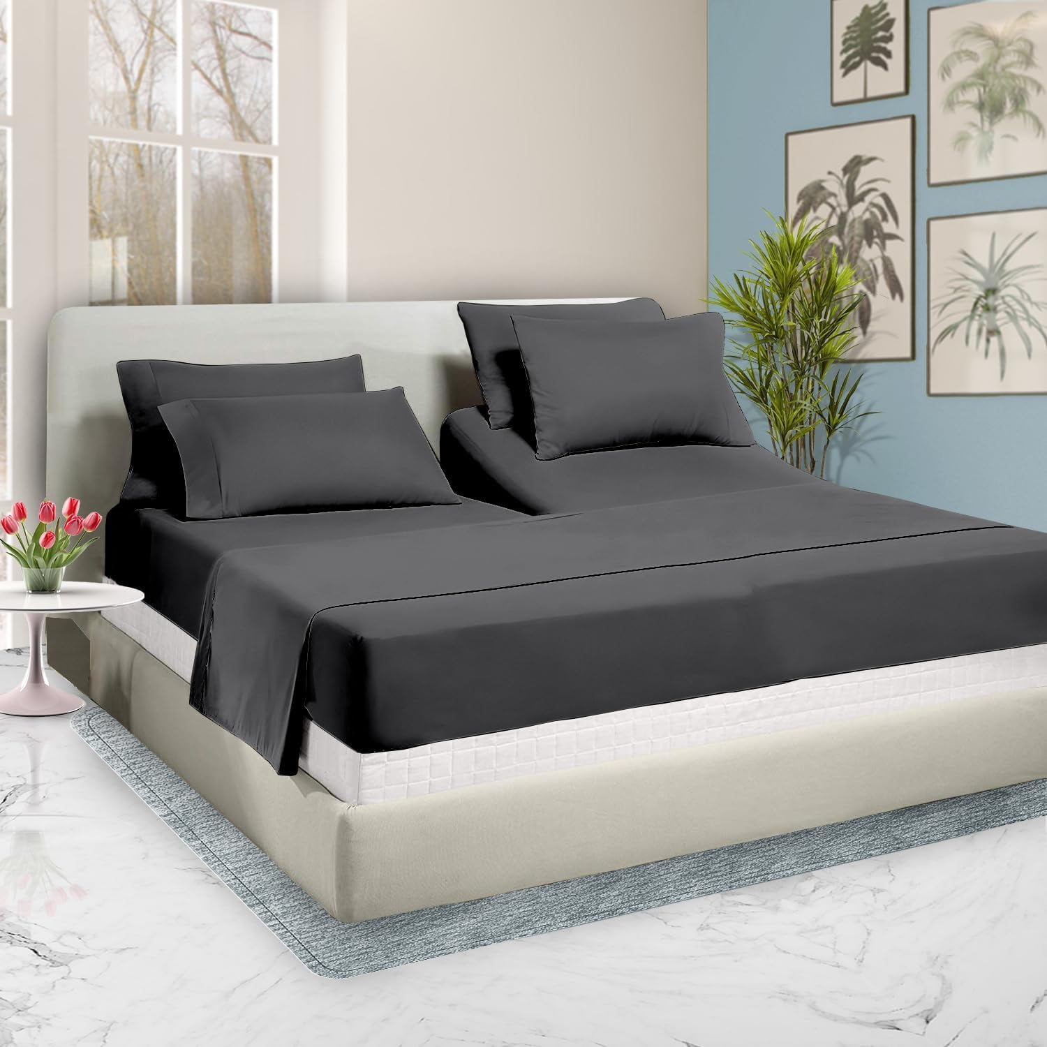 28" Queen Split Top Flex Head Sheet 100 Egyptian Cotton Sheet Set 1000