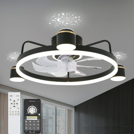 28.35" LED Ceiling Fan Modern Chandelier with Remote Control Reversible Blades 6 Speed for Living Room Bedroom