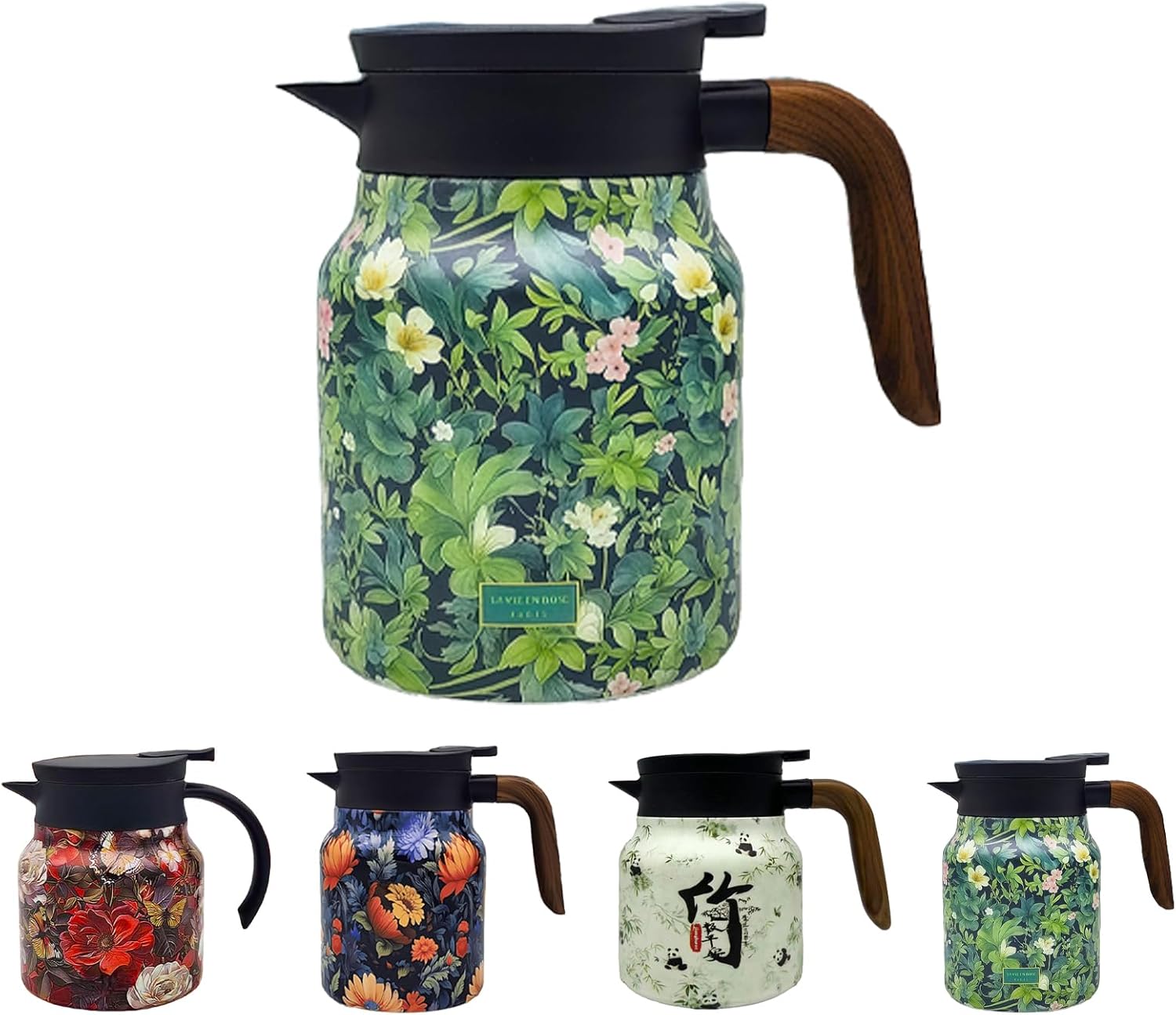Théière Isotherme Vintage 1L - Avec Infuseur, Motif Floral, Acier Inoxydable