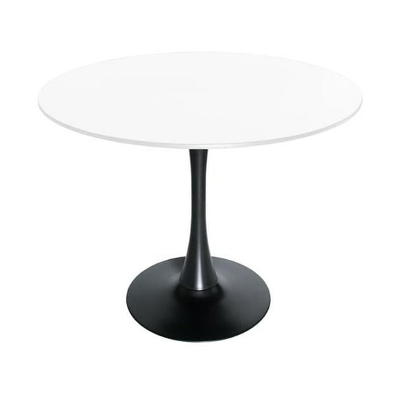 28.35 x 35.43 x 35.43 in. Bristol Mid-Century Modern Round Dining Table with Wood Top & Iron Pedestal Base with Gloss Finish, Black & White
