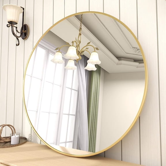 28/36 Inch Round Mirror, Metal Frame Circle Mirror, Wall Mounted for Entryway, Bathroom, Vanity, Living Room