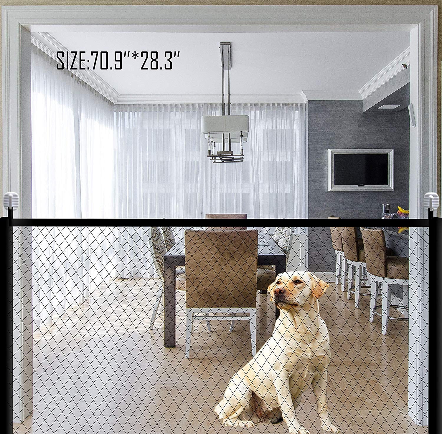28.3H Magic Gate for Dogs Folding Mesh Gate Indoor and Outdoor