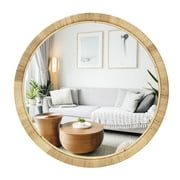 28.4" 28.4" Handmade Rattan Framed Wall Mirror, Rustic Farmhouse Style Decorative Mirror, Boho Chic Design, Ideal for the Living Room, Bedroom, Bathroom and Fireplace, Round