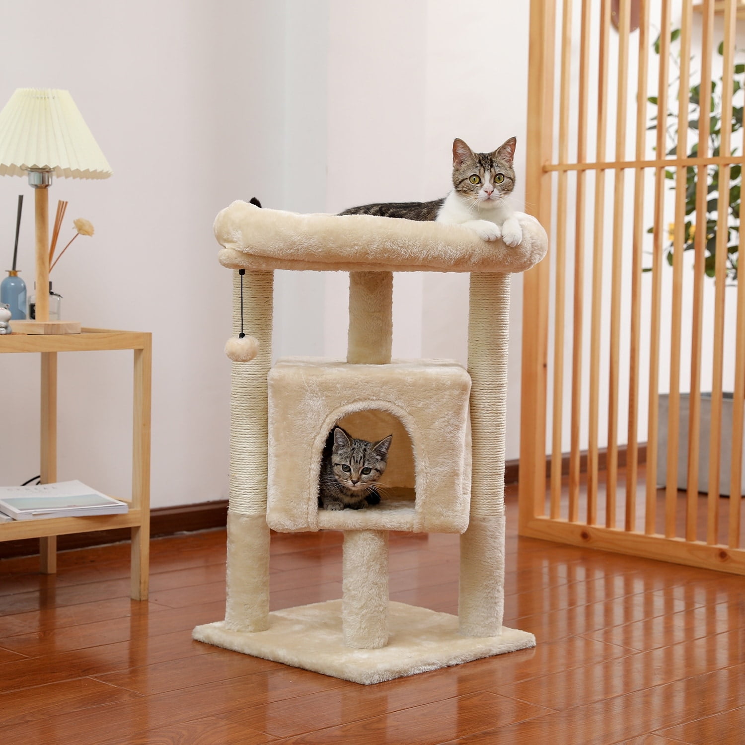 Beige 28.4" Plush Cat Tree with Sisal Scratching Posts