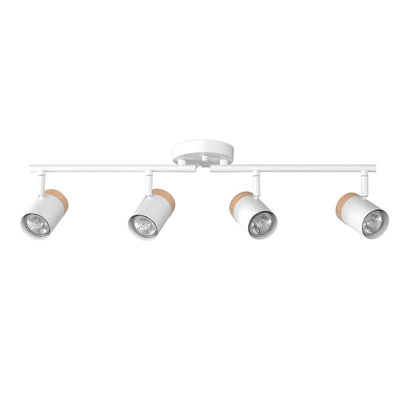 28" 4-Light Foldable Track Lighting, Matte White, Hand Painted Wood-Tone Accent Detail, Pivoting Track Heads, Ceiling Light, Home Improvement