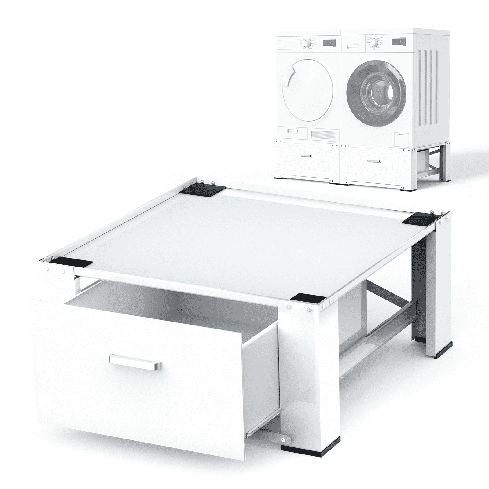28.4" Washing Machine Pedestal with Drawer and Upper Panel Matalde Laundry Pedestal Upgraded Design, Washer and Dryer Stand, White
