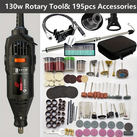 28/43/105/195/211pcs Rotary Tool Kit - 8000-30000RPM Speed Adjustment, Flex Shaft & Multifunctional Chuck, 43 Accessories for Craft Projects & Creations