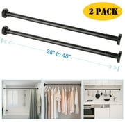 28"-48" Adjustable Tension Rod, Rust-Proof Hanging No Drilling Cabinet Wardrobe Closet Window Shower Curtain Rod, Black (2 Pack)