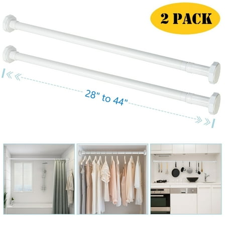 BEAMNOVA 28"-44" Adjustable Tension Curtain Rod, No Drilling Telescopic Tension Rods for Wardrobe Closet Windows Curtains, White (2 Pack)