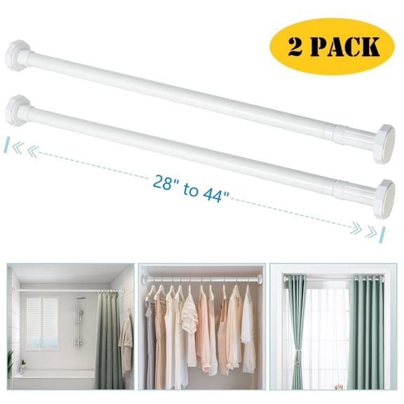 BEAMNOVA 28"-44" Adjustable Tension Curtain Rod, No Drilling Telescopic Tension Rods for Doorway Closet Windows Curtains, White (2 Pack)