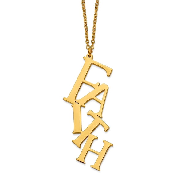 28.4mm Stainless Steel Polished Yellow Ip Plated Faith Pendant a Cable Chain With 2 Inch Extension Necklace 16 Inch Chai