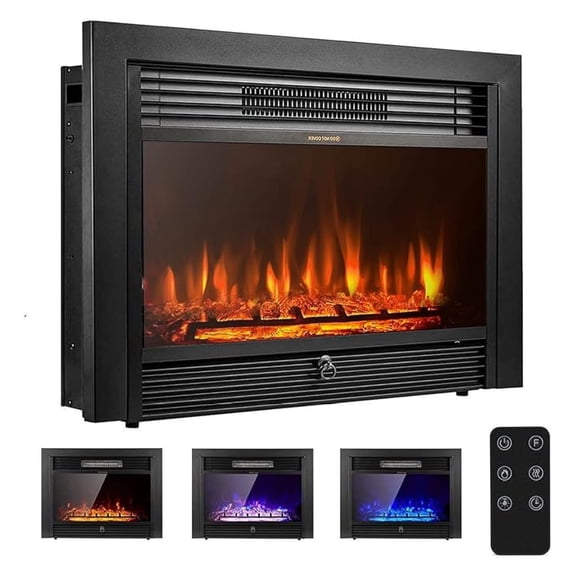 28.5" Electric Fireplace Insert, Wall Recessed/Mounted or Freestanding Heater with Control and 8 H Timer, 3 Color Adjustable , 2 Modes Heat, 750/1500W, 5 Brightness Settings