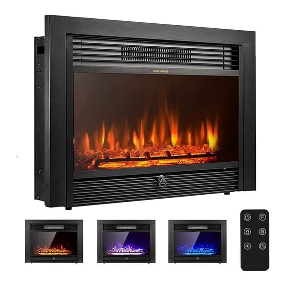 28.5" Electric Fireplace Insert, Wall Recessed/Mounted or Freestanding Heater with Control and 8 H Timer, 3 Color Adjustable , 2 Modes Heat, 750/1500W, 5 Brightness Settings