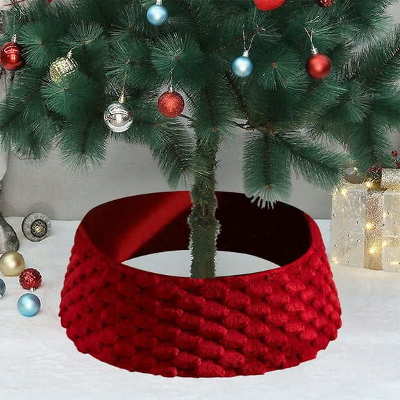 28.5" Large Christmas Tree Collar for Christmas Tree, Plush Faux Tree Skirt, Soft Fluffy Tree Ring for Home Decor(Red)