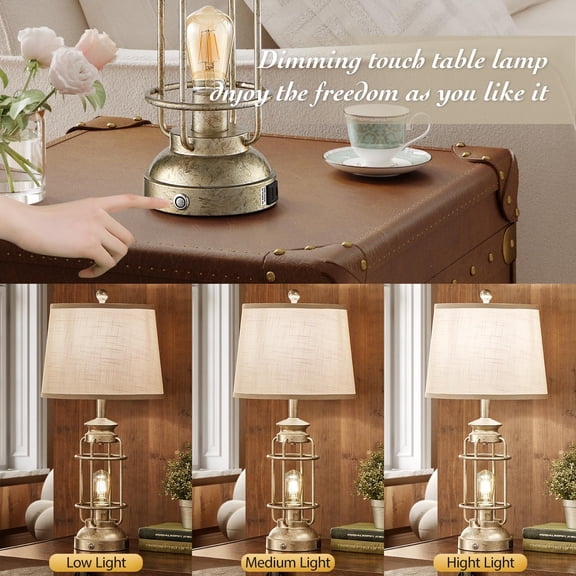 28.5" Retro Industrial Table Lamp for Living Room Bedroom Set of 2 Dimmable Touch Control Bedside Farmhouse Lamps with USB A+C Charging Ports and 2 Light Sources$$Tools & Hardware Other