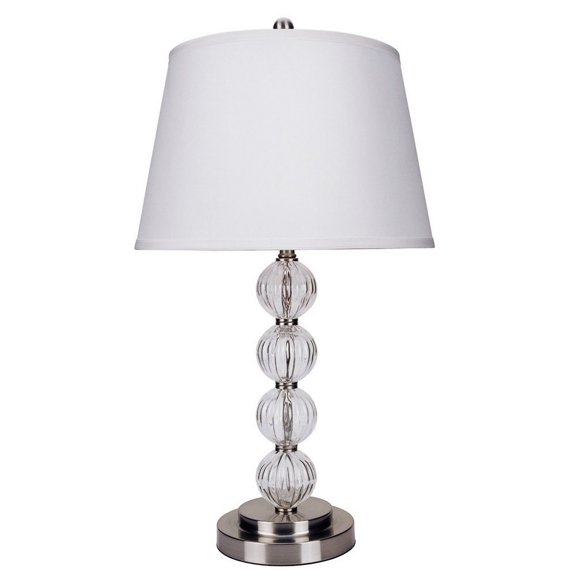 28.5" Tall Metal Table Lamp With Satin Nickel Finish And Orb Design, Linen Shade