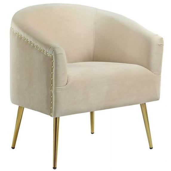 28.5'' Wide Modern Style Rivet Trimming Velvet Barrel Accent Chair-Beige