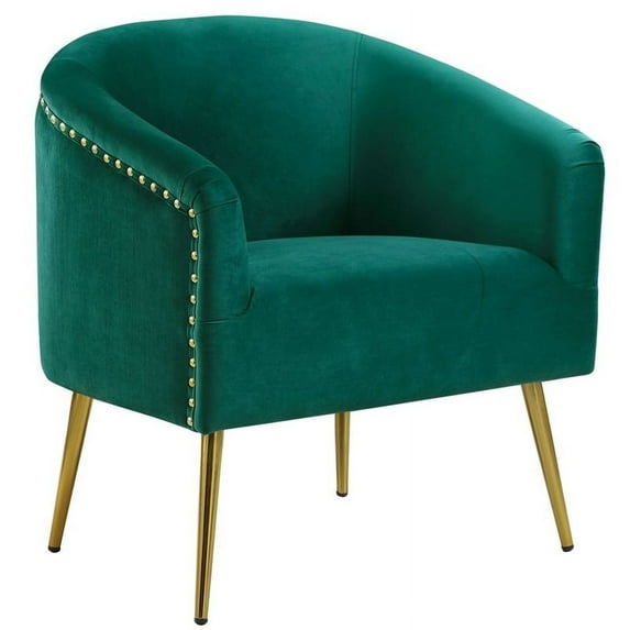 28.5'' Wide Modern Style Rivet Trimming Velvet Barrel Accent Chair-Green