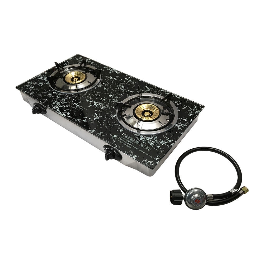 28.5" X 17.5" MARBLE PRINT Glass Top Double Stove Propane Gas Range Tempered Glass Camping Outdoor Cooker