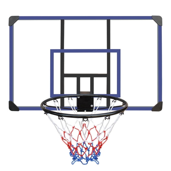 【LuckyNote】Wall-Mounted Basketball Hoop, 45” x 29” Shatterproof Backboard with Folding Rim & All-Weather Net, for Indoor & Outdoor, Black+Blue