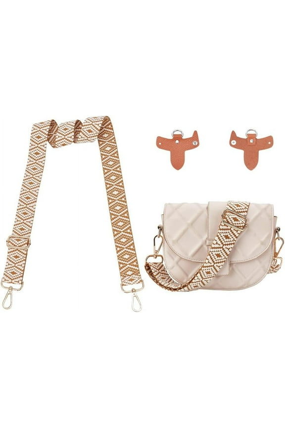 28.54 Inch Ethnic Style Polyester Webbing Bag Straps Ethnic Style Crossbody Bag Straps Shoulder Strap Adjustable Replacement with PU Leather Undamaged Bag D Ring Connector