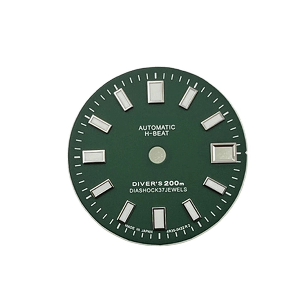 Cadran De Montre Simple Calendrier Vert Lumineux - 28.5mm, Compatible Mouvement NH35A/4R35 - Neuf Avec étiquettes
